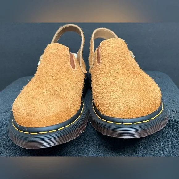 NEW Dr. Martens Isham Brown Shearling Suede Slingback Mules Unisex Size M10/W11 - Picture 3 of 8